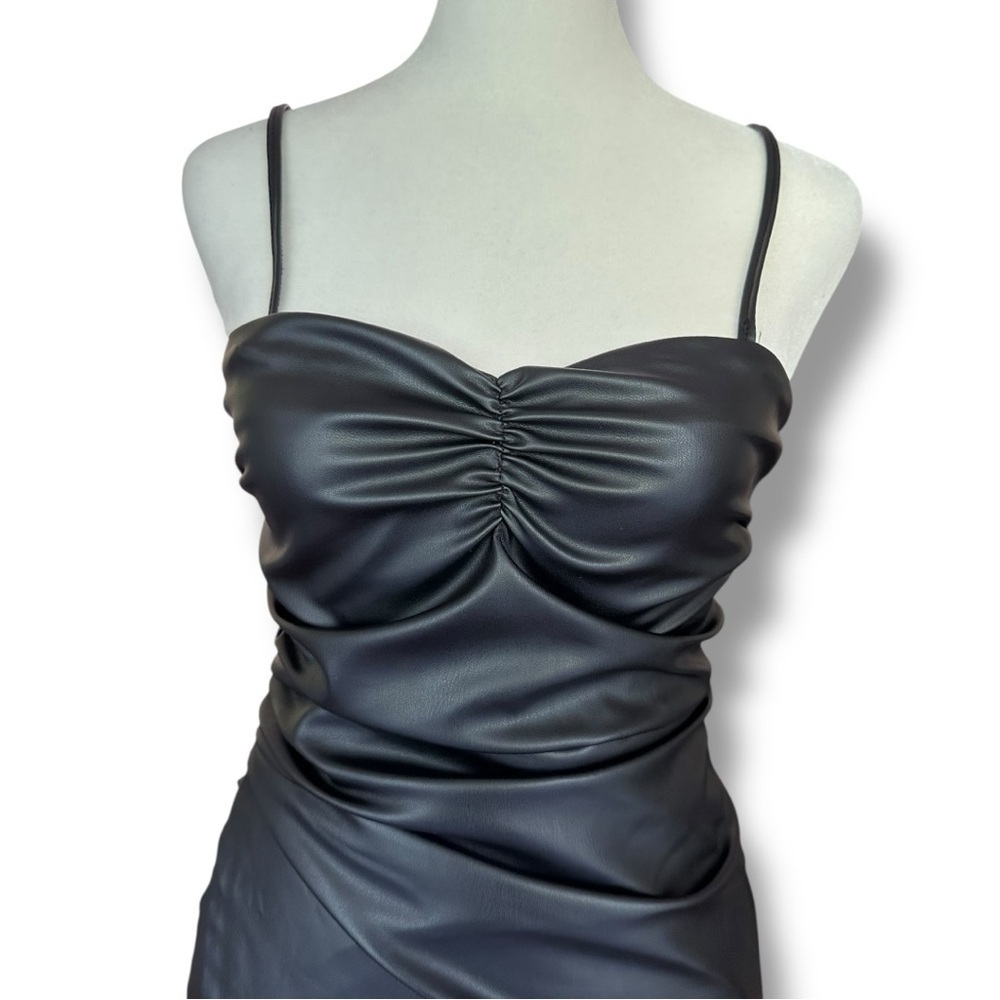 Zara Black Faux Leather Mini Dress | Size Extra Small - Picture 6 of 16